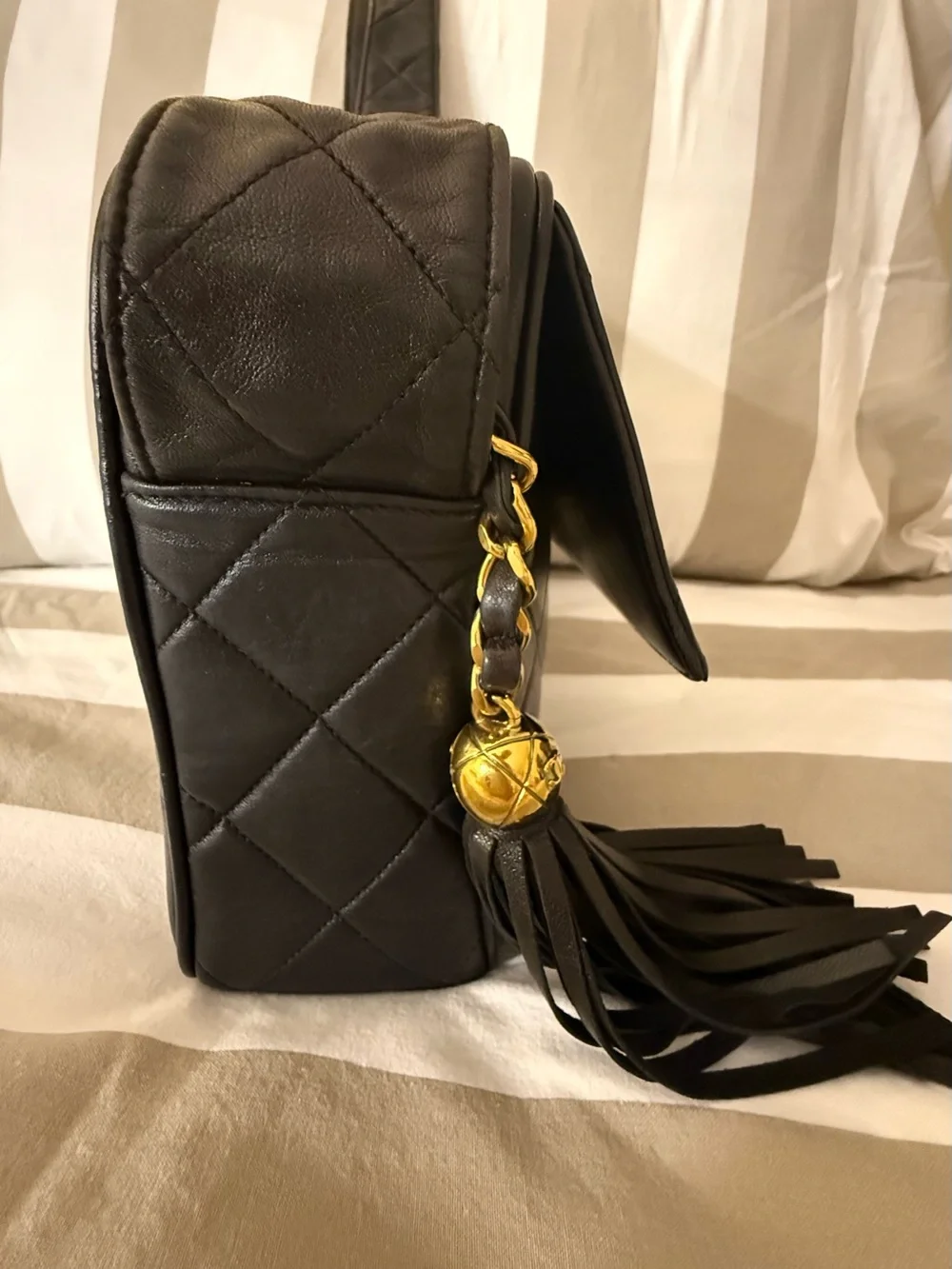 CHANEL Black Leather Zipper Pouch with Gold-Tone Hardware